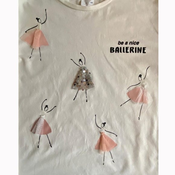 🩰HP!🩰 Zara Girls' Off-White Ballerina T-shirt - Picture 4 of 6